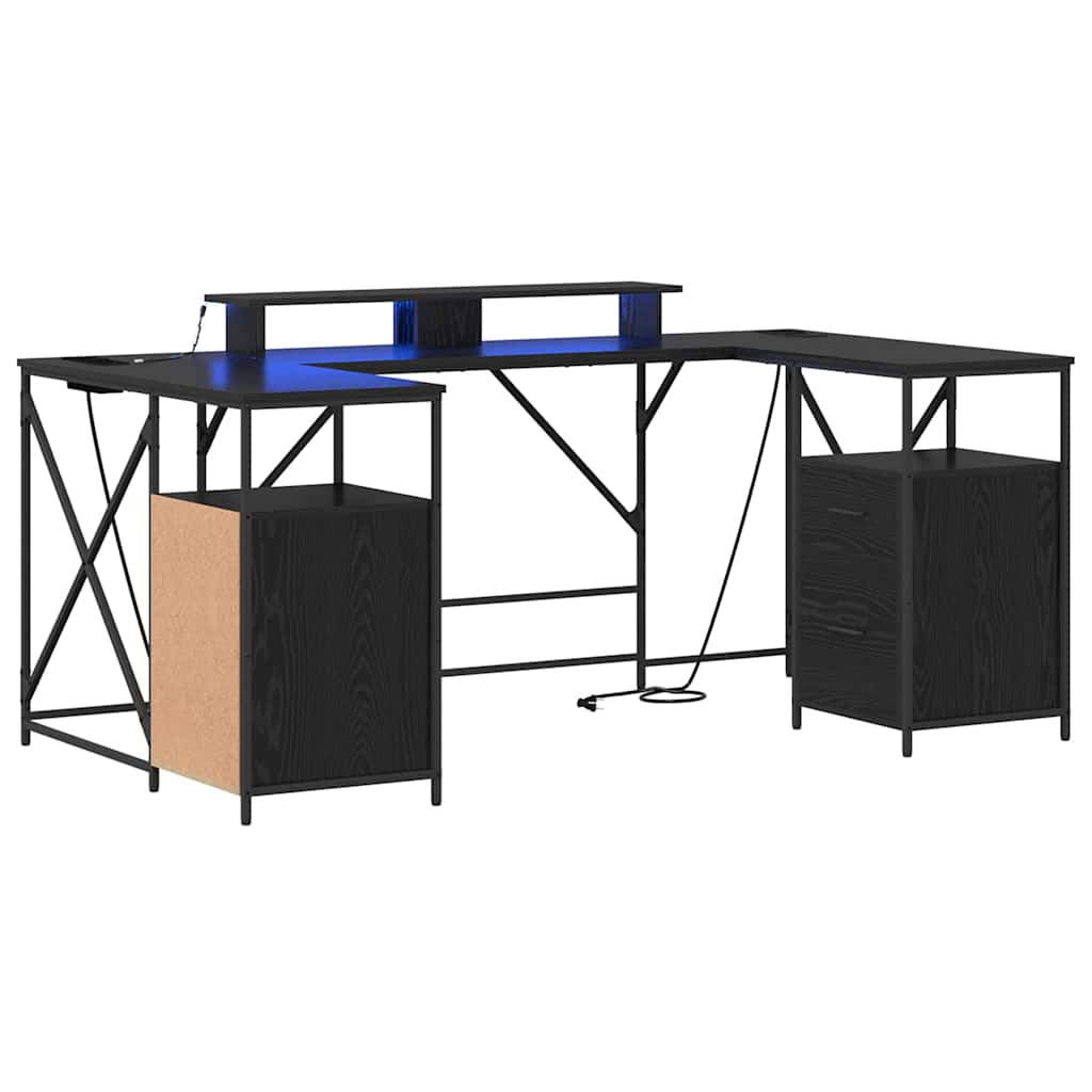 Desk with Shelf Black Oak Effect 182 x 101 x 87.5 cm