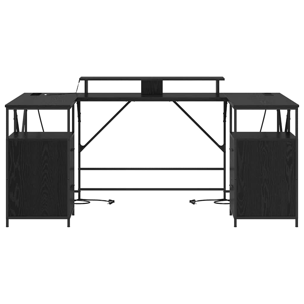 Desk with Shelf Black Oak Effect 182 x 101 x 87.5 cm