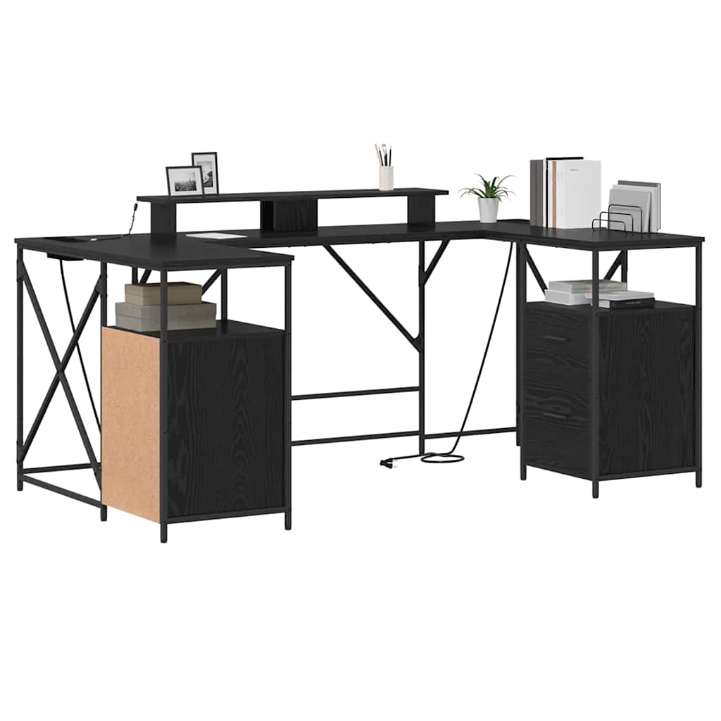 Desk with Shelf Black Oak Effect 182 x 101 x 87.5 cm