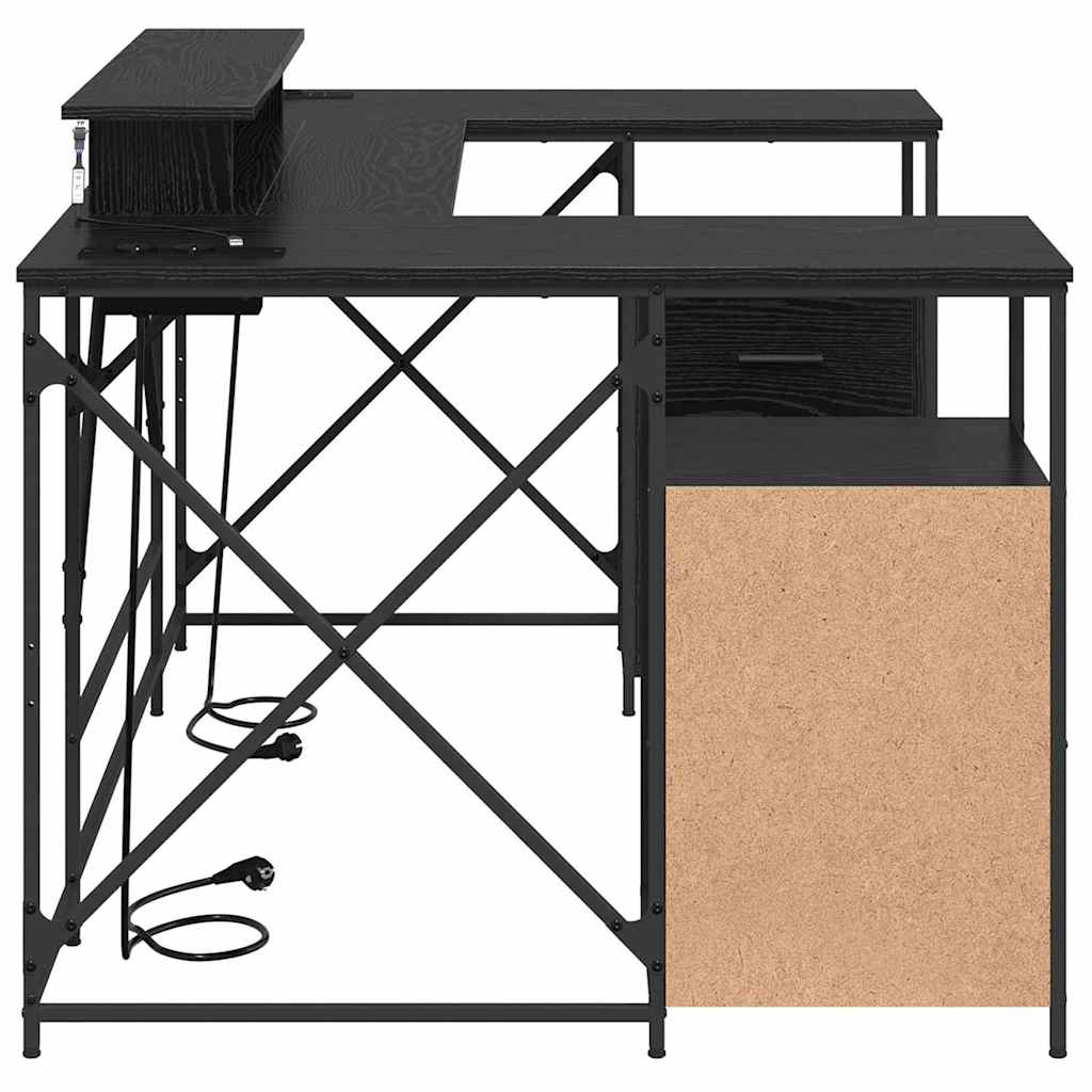 Desk with Shelf Black Oak Effect 182 x 101 x 87.5 cm
