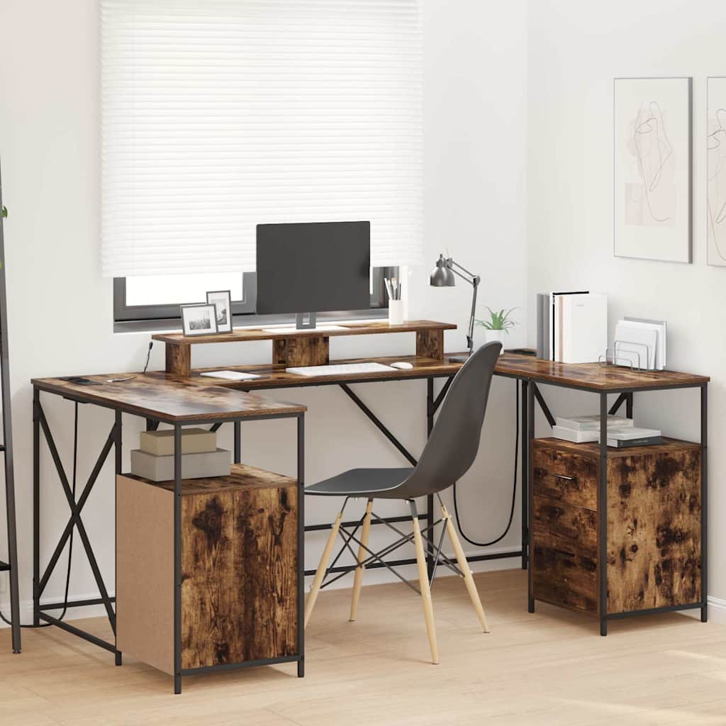 Desk with Shelf Smoked Oak 182 x 101 x 87.5 cm