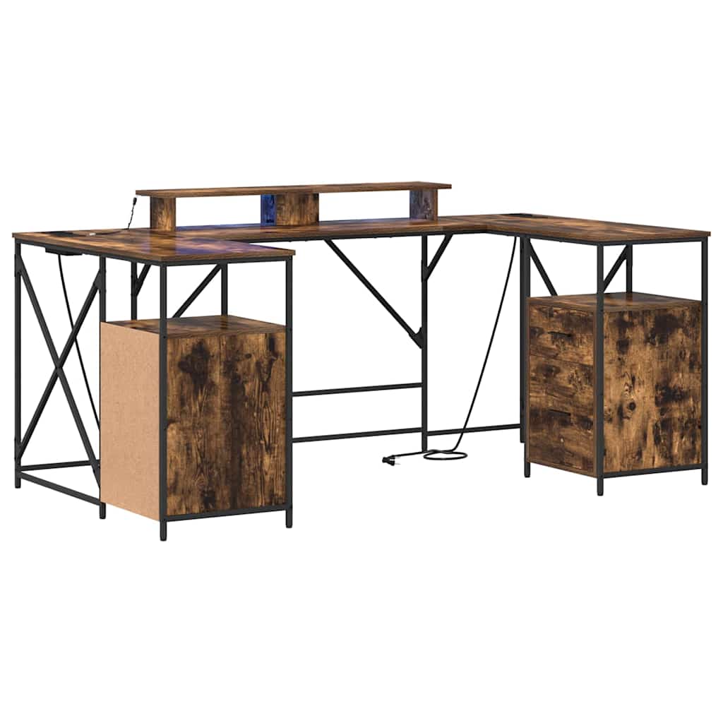 Desk with Shelf Smoked Oak 182 x 101 x 87.5 cm