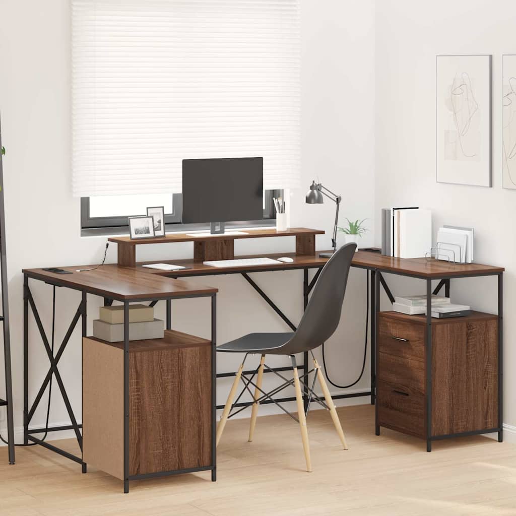 Bureau avec étagère imitation chêne brun 182 x 101 x 87,5 cm