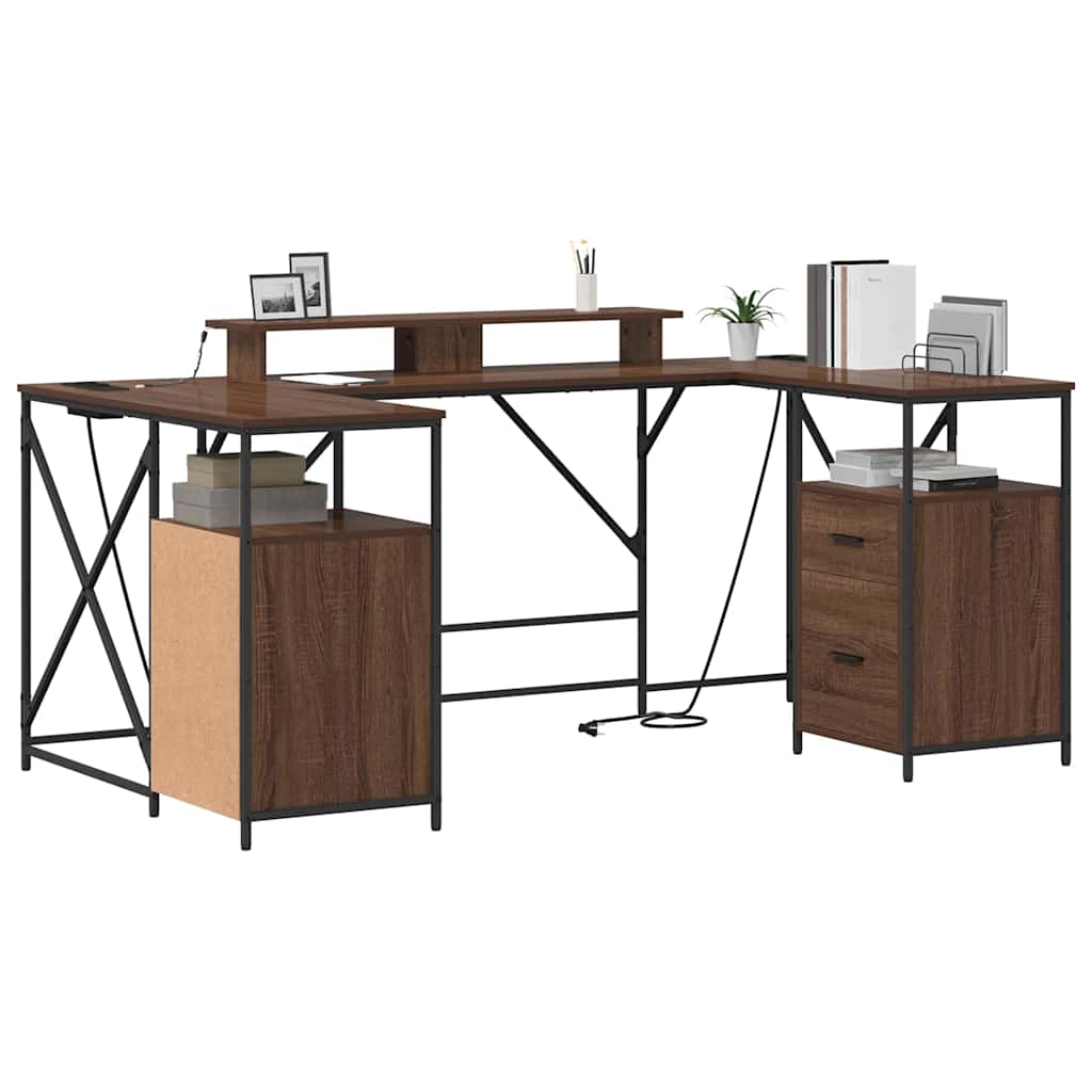Bureau avec étagère imitation chêne brun 182 x 101 x 87,5 cm