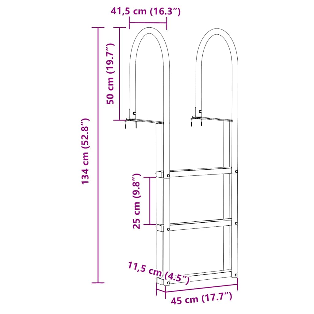 Échelle de quai à 3 marches Argent 45 x 11,5 x 134 cm Aluminium