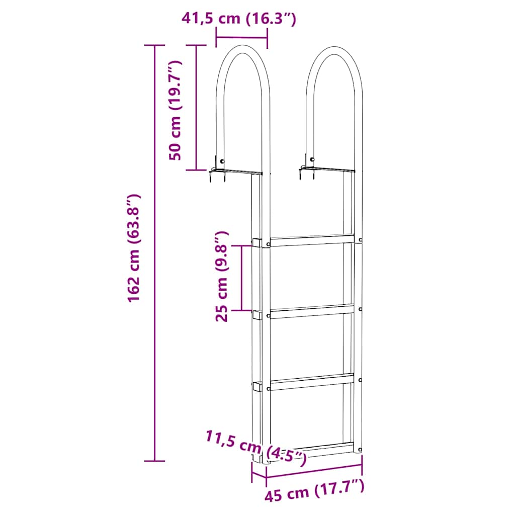 4-Stufen Dockleiter Silber 45 ×11,5 ×162 cm Aluminium
