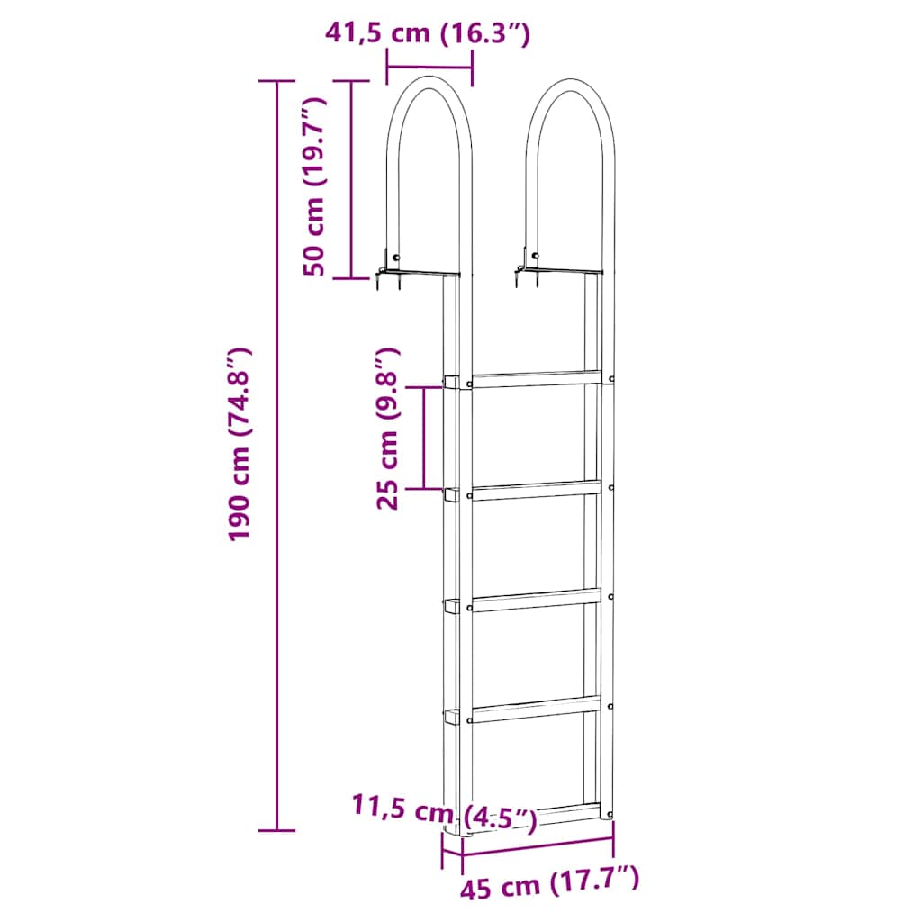 5-Stufen Dockleiter Silber 45 ×11,5 ×190 cm Aluminium