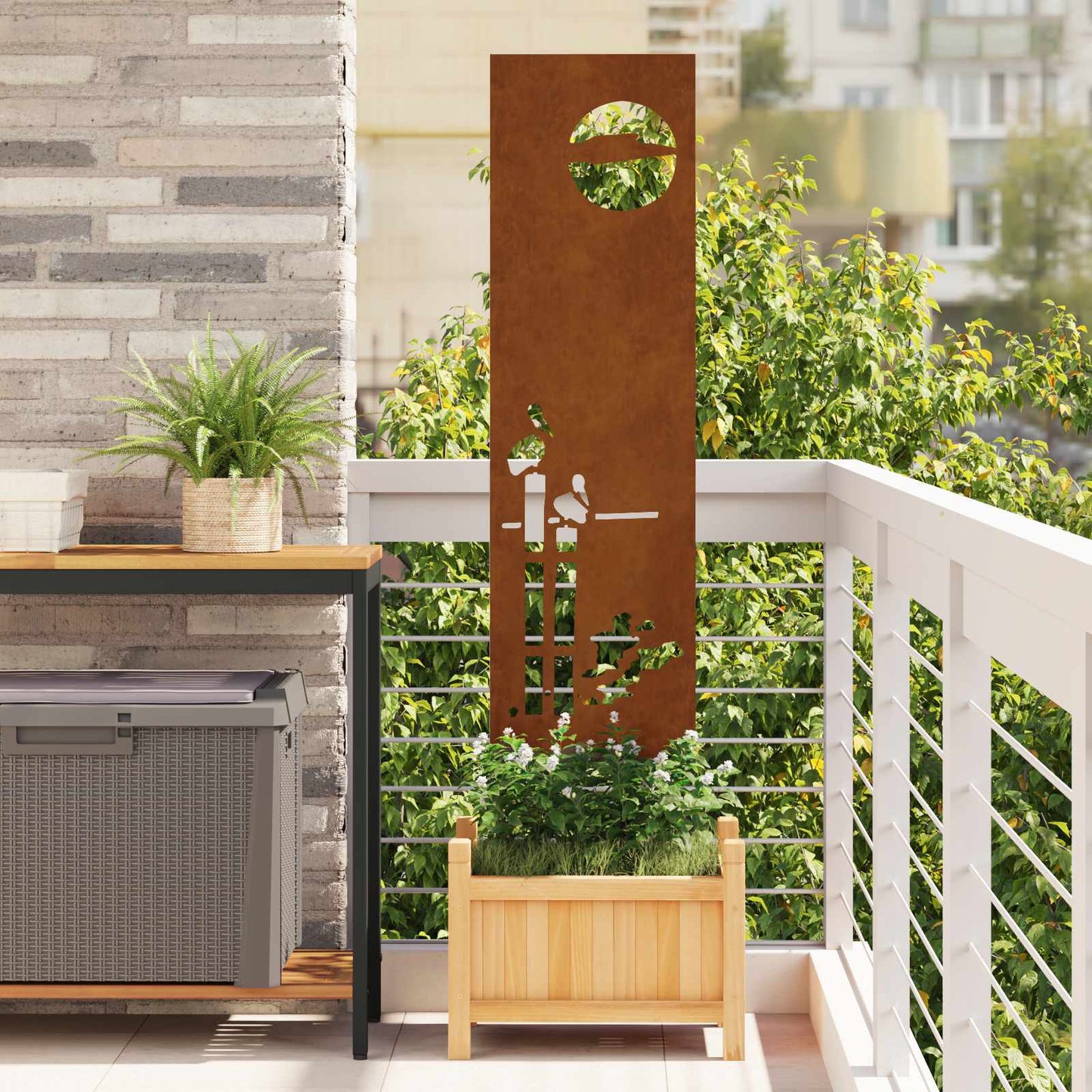 Garden Privacy Screen Canvas Rusty 32 x 140 cm Weathering Steel