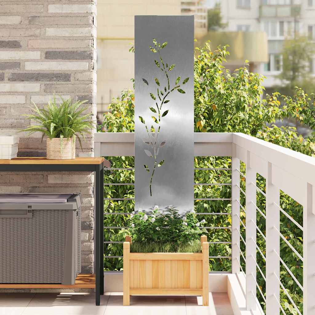 Garden Privacy Screen Canvas Floral Silver 32 x 140 cm Stainless Steel