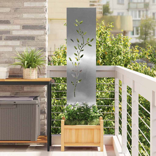 Brise-vue de jardin toile motif floral argent 32 x 140 cm acier inoxydable