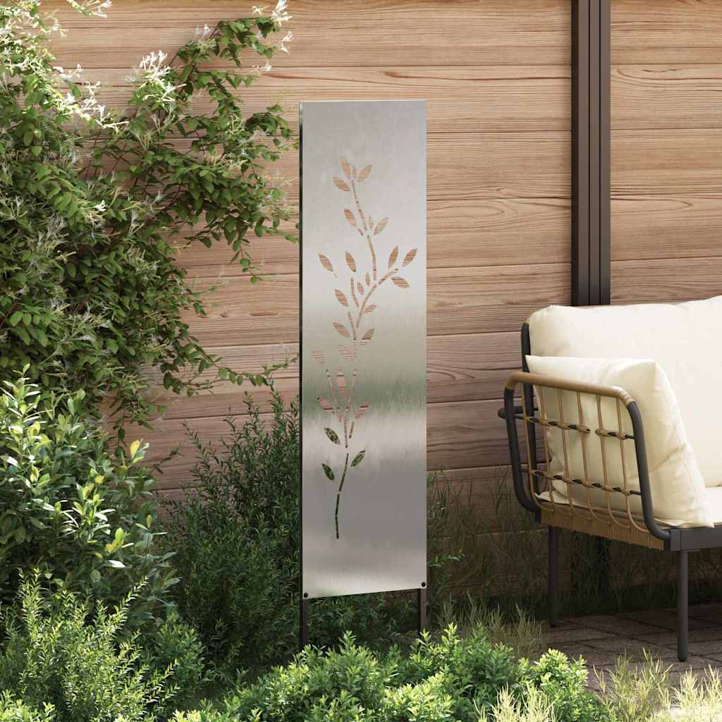 Garden Privacy Screen Canvas Floral Silver 32 x 140 cm Stainless Steel