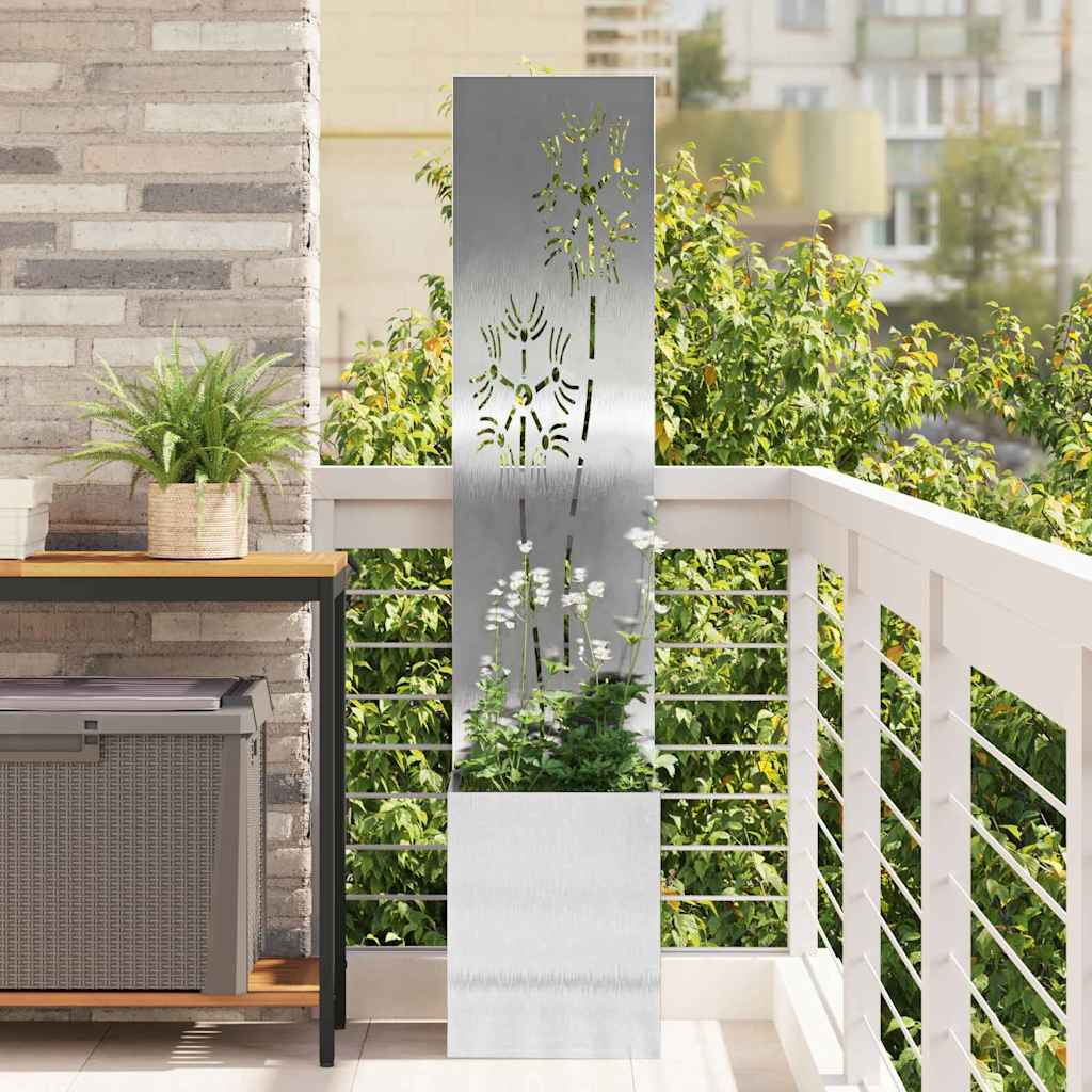 Garden Privacy Screen Canvas Floral Silver 32 x 140 cm Stainless Steel