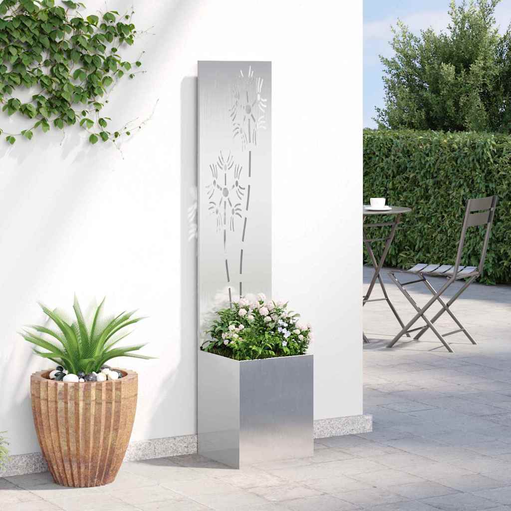 Garden Privacy Screen Canvas Floral Silver 32 x 140 cm Stainless Steel