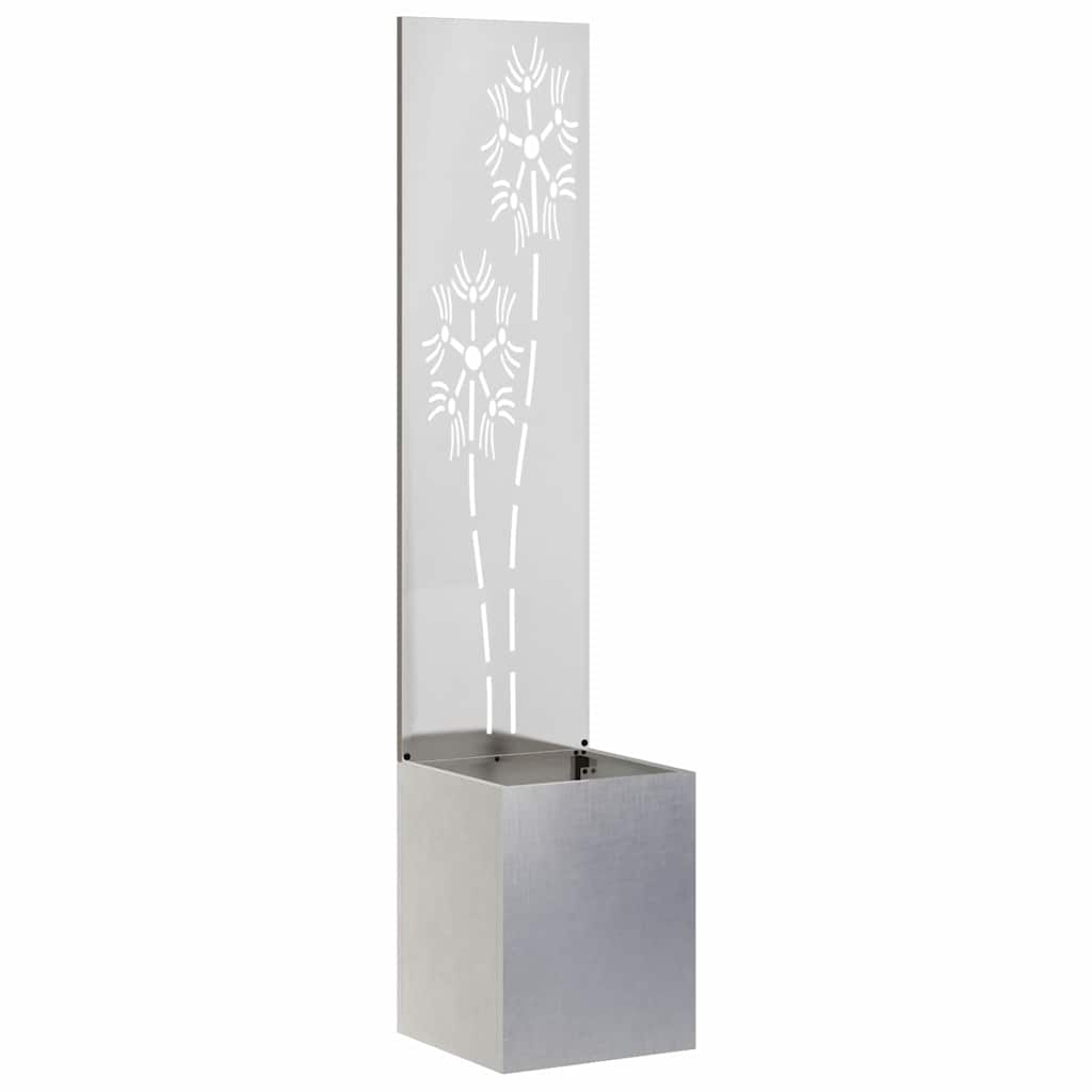 Garden Privacy Screen Canvas Floral Silver 32 x 140 cm Stainless Steel