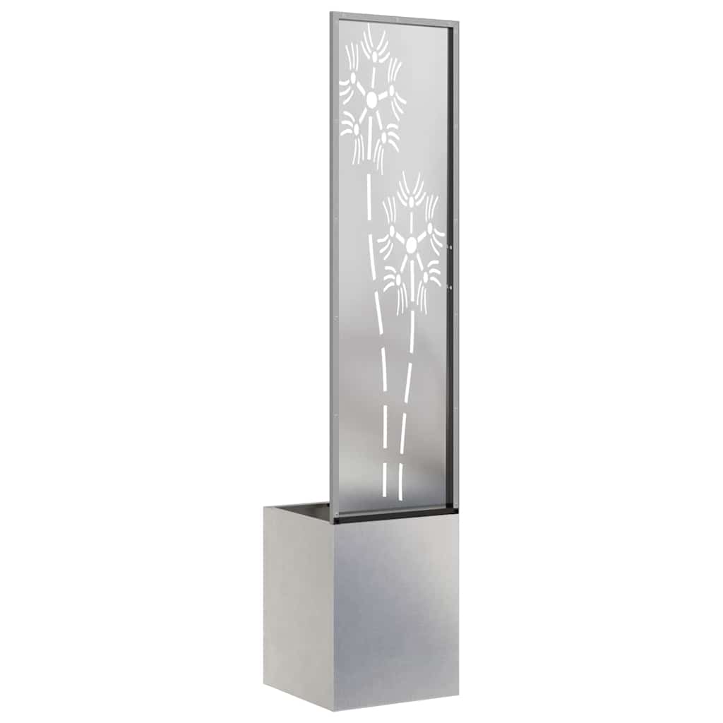 Garden Privacy Screen Canvas Floral Silver 32 x 140 cm Stainless Steel