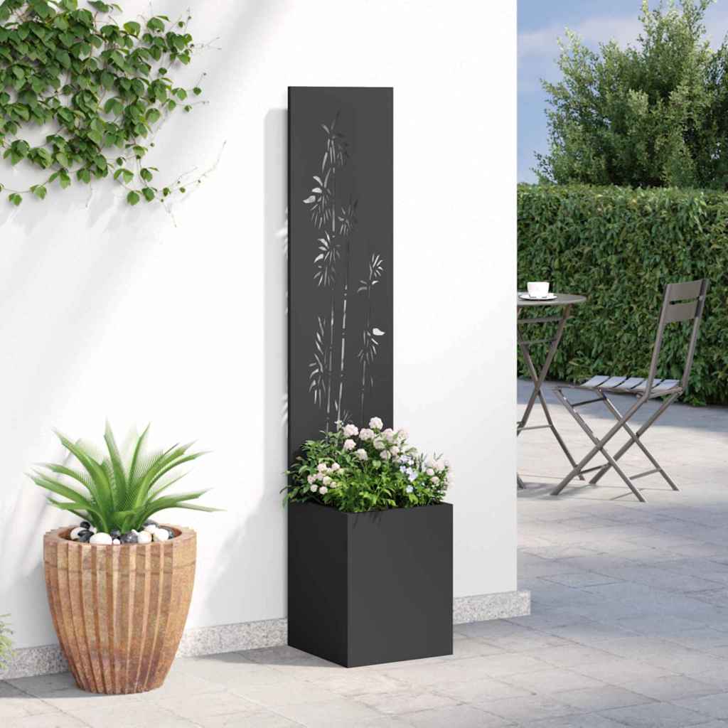 Garden Privacy Screen Canvas Floral Black 32 x 32 x 150 cm