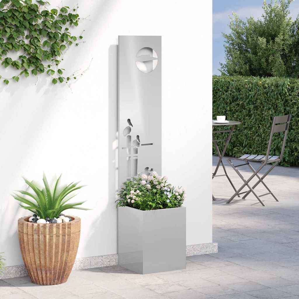 Garden Privacy Screen Canvas Silver 32 x 140 cm Stainless Steel