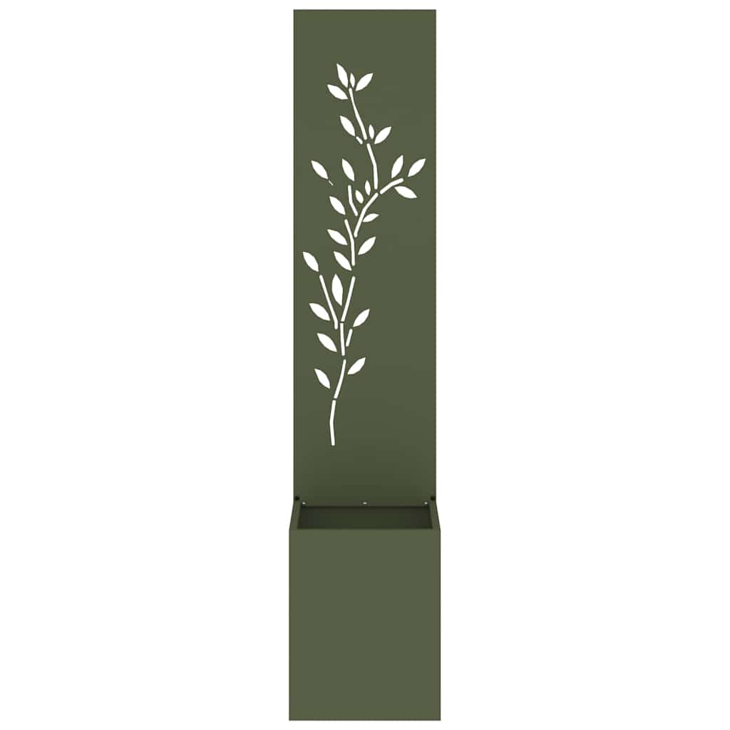 Brise-vue de jardin en toile, motif floral, vert olive, 32 x 32 x 150 cm