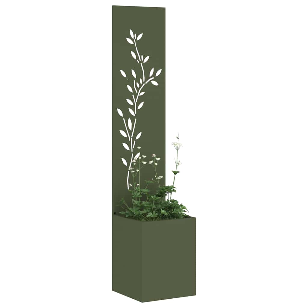Brise-vue de jardin en toile, motif floral, vert olive, 32 x 32 x 150 cm