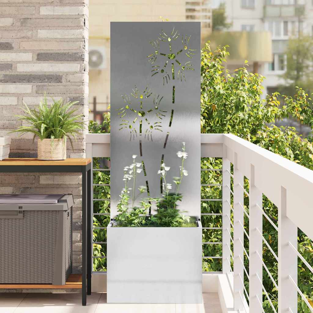 Garten Sichtschutz-Leinwand Floral Silber 50 x 140 cm Edelstahl