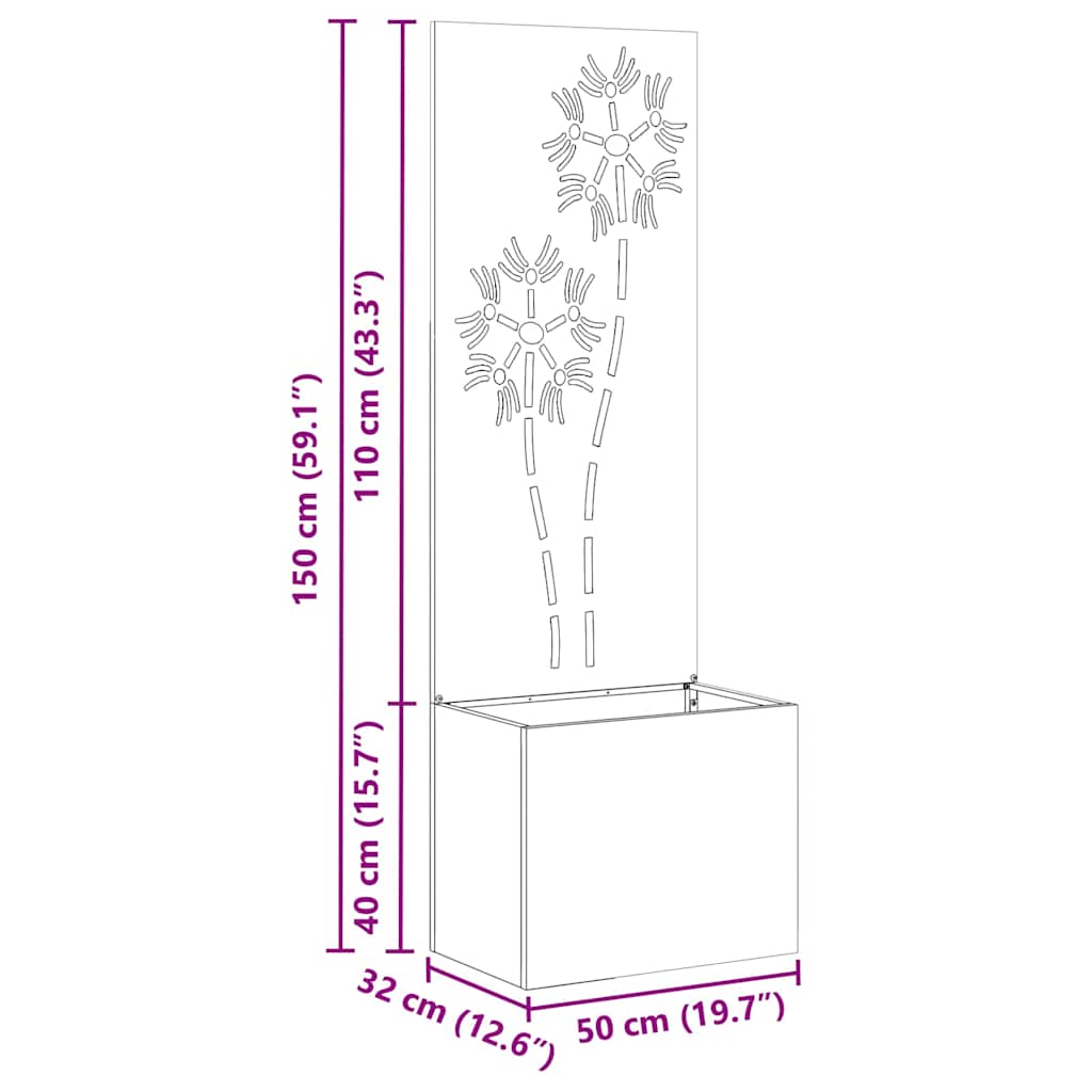 Garten Sichtschutz-Leinwand Floral Silber 50 x 140 cm Edelstahl