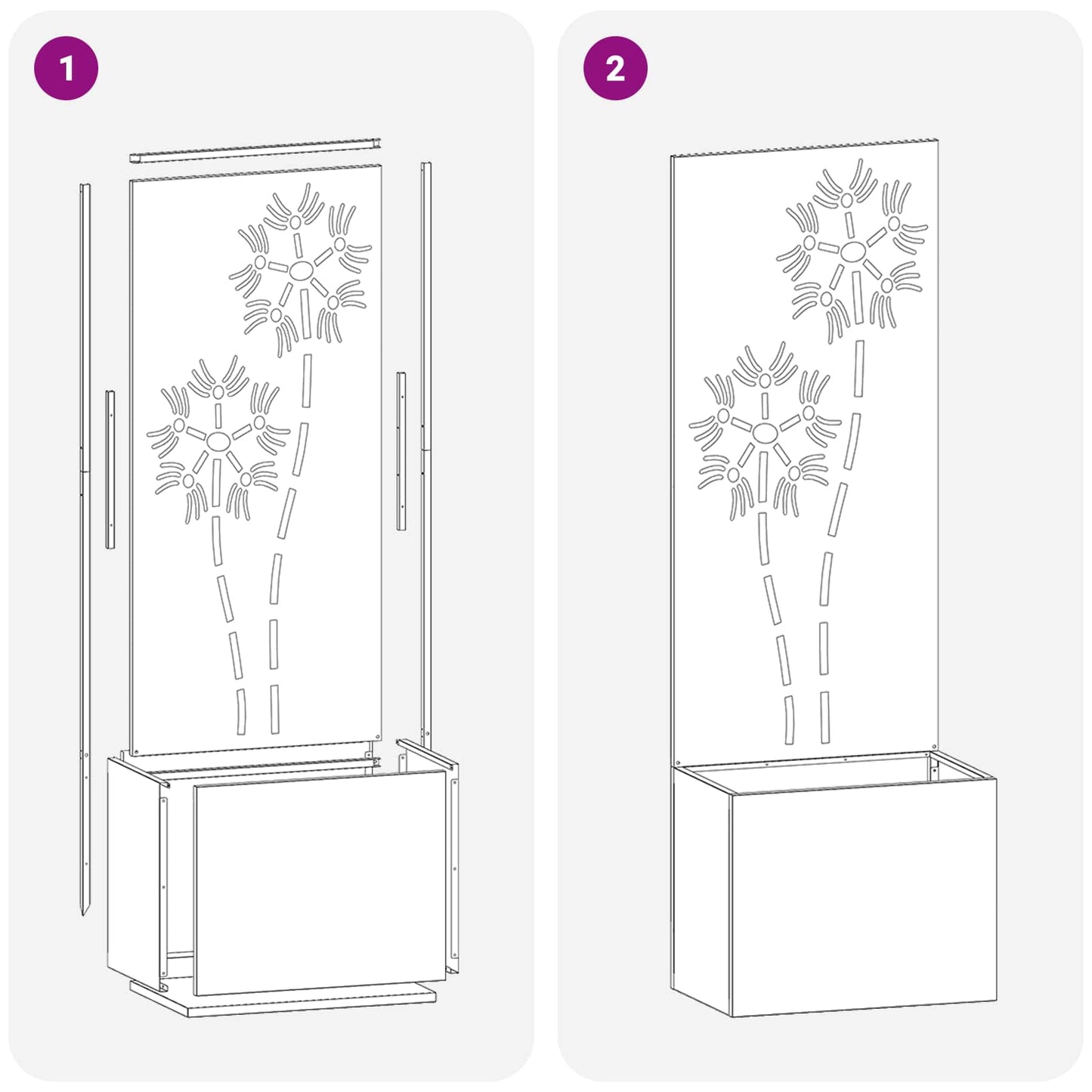Garden Privacy Screen Canvas Floral Silver 50 x 32 x 150 cm