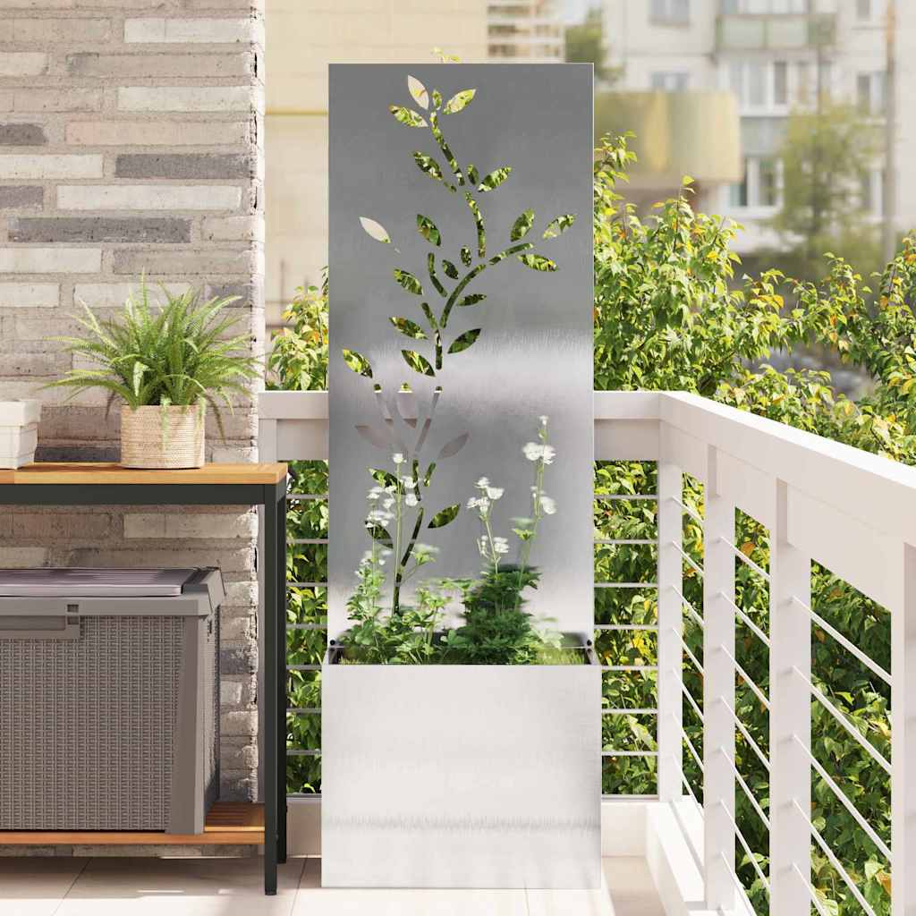 Garten Sichtschutz-Leinwand Floral Silber 50 x 140 cm Edelstahl