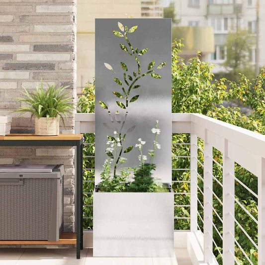 Garten Sichtschutz-Leinwand Floral Silber 50 x 140 cm Edelstahl