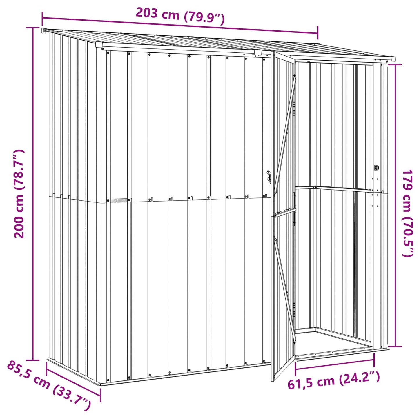 Gartenhütten Anthrazit 203 x 85,5 x 200 cm Metall