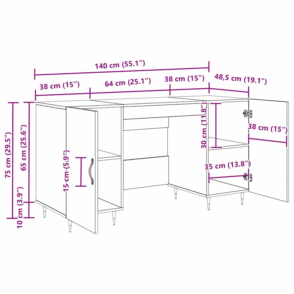 Schreibtisch Artisan-Eiche 140 x 50 x 75 cm Holzwerkstoff