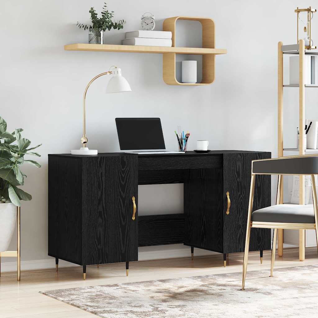 Desk with Shelf Black Oak Effect 140 x 50 x 75 cm