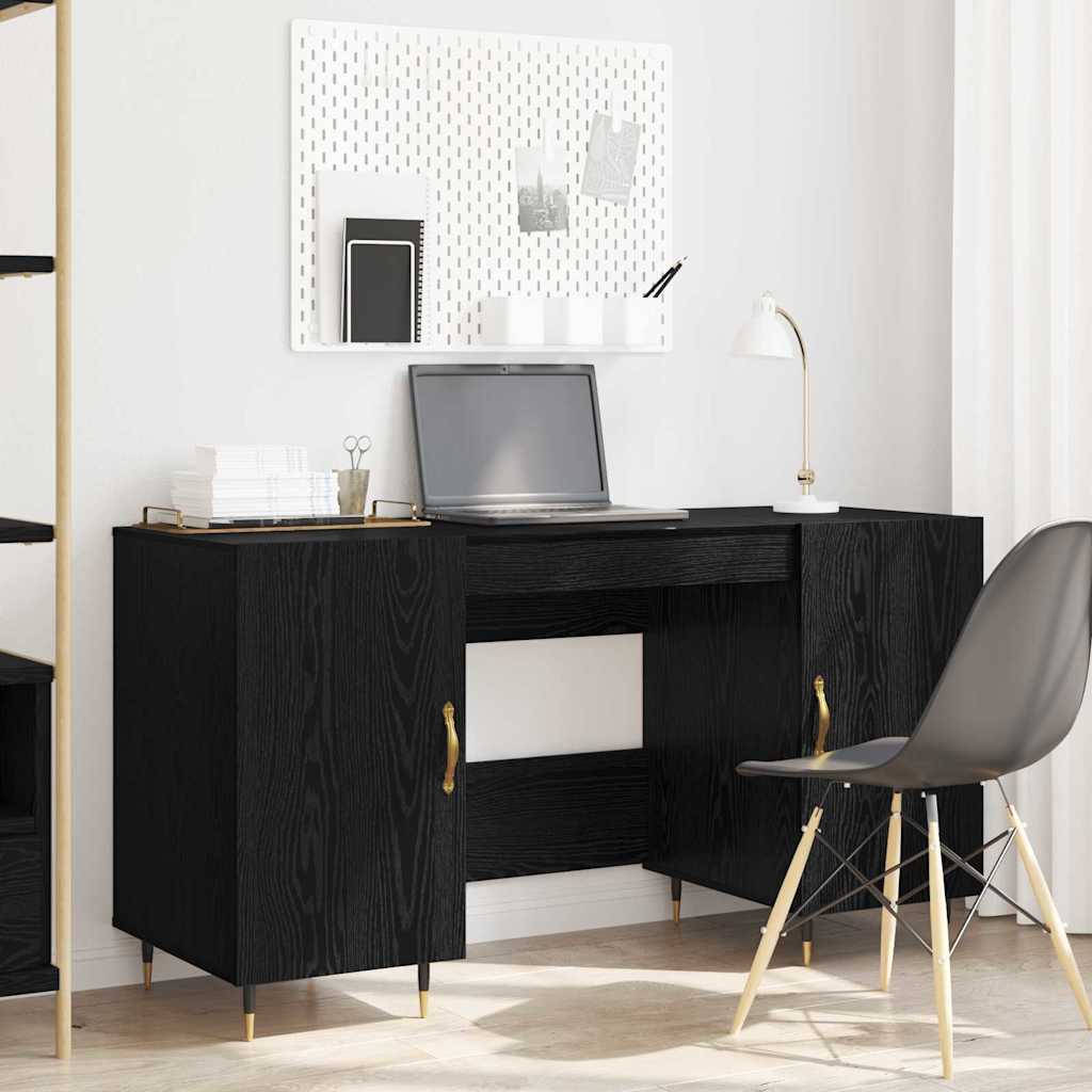 Desk with Shelf Black Oak Effect 140 x 50 x 75 cm