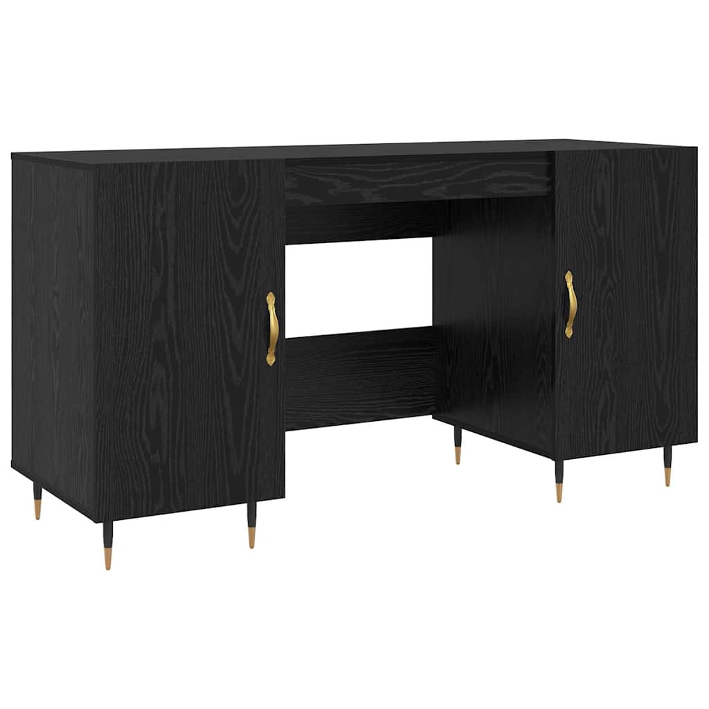 Desk with Shelf Black Oak Effect 140 x 50 x 75 cm