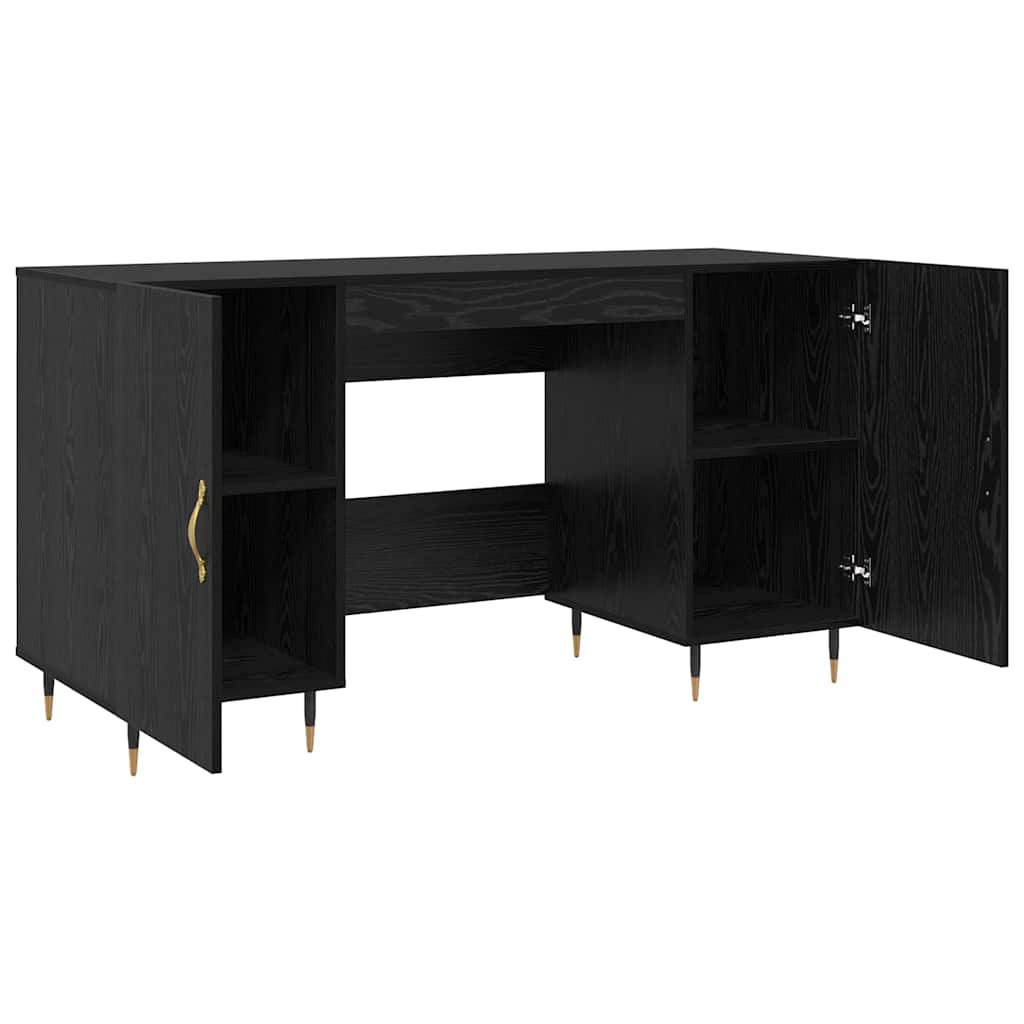 Desk with Shelf Black Oak Effect 140 x 50 x 75 cm