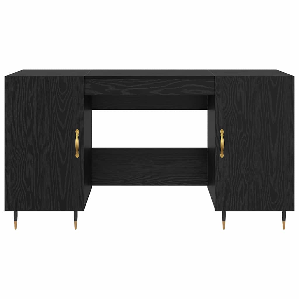 Desk with Shelf Black Oak Effect 140 x 50 x 75 cm