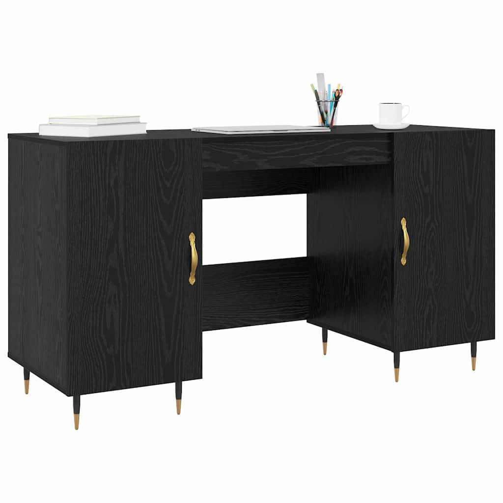 Desk with Shelf Black Oak Effect 140 x 50 x 75 cm
