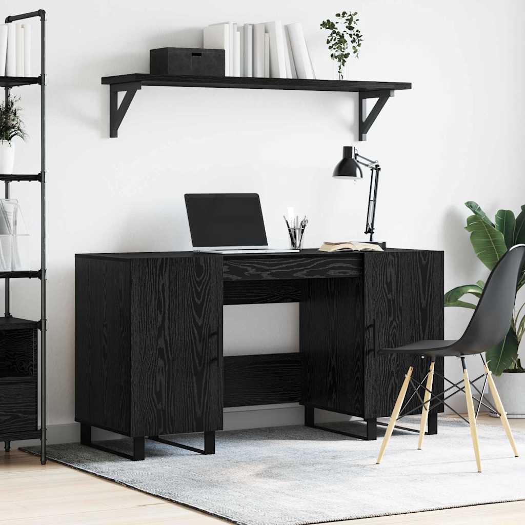 Bureau avec étagère noir aspect chêne 140 x 50 x 75 cm