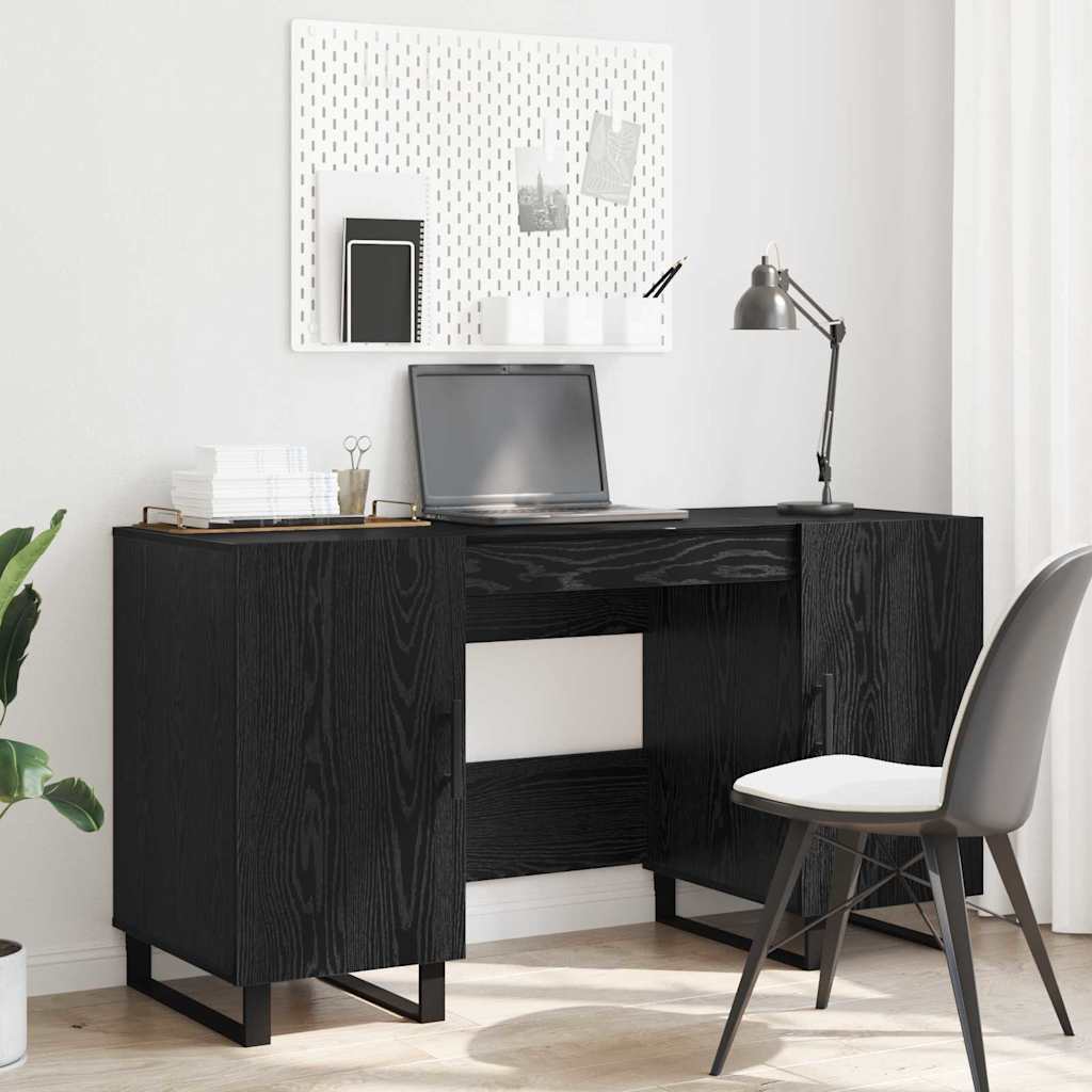 Bureau avec étagère noir aspect chêne 140 x 50 x 75 cm