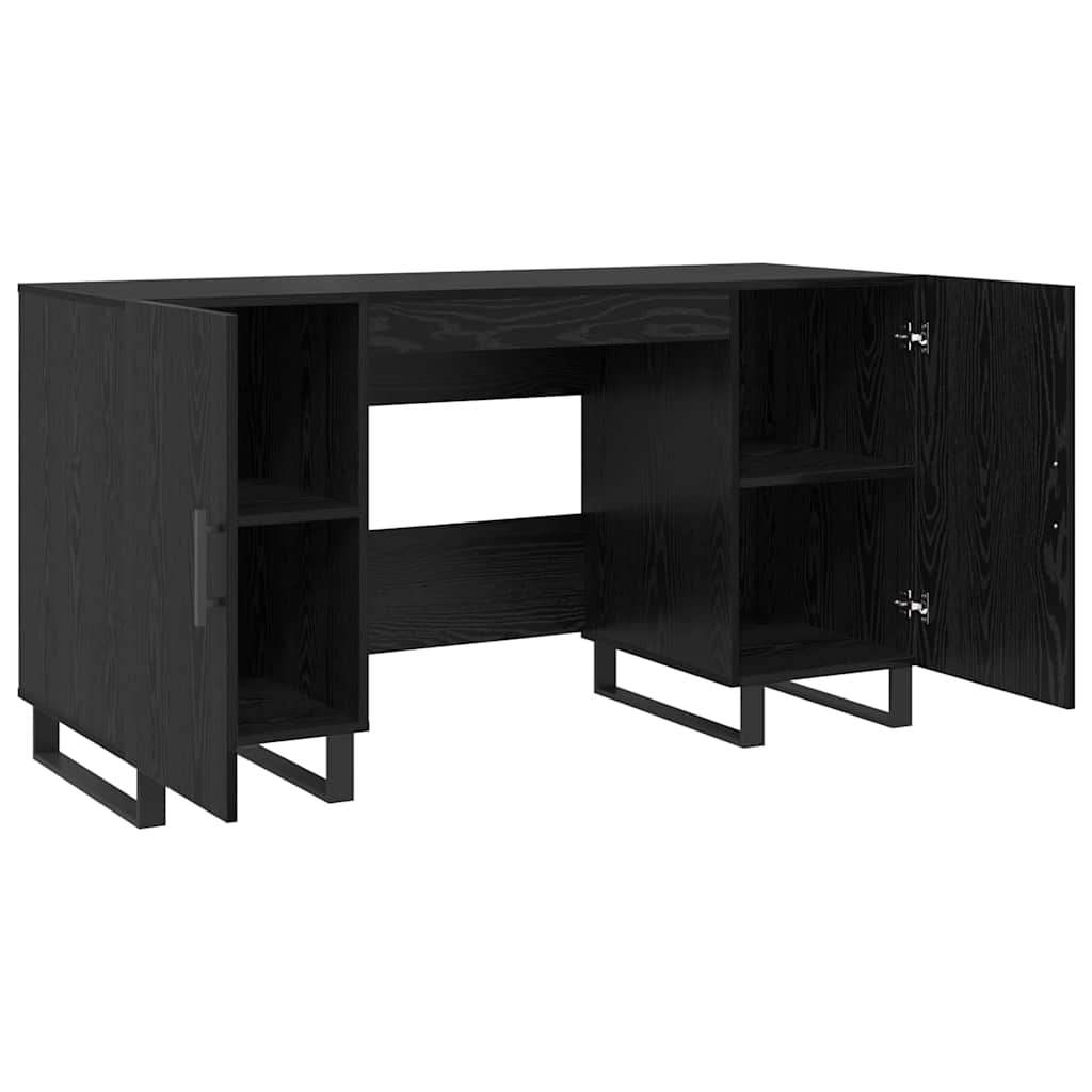 Bureau avec étagère noir aspect chêne 140 x 50 x 75 cm