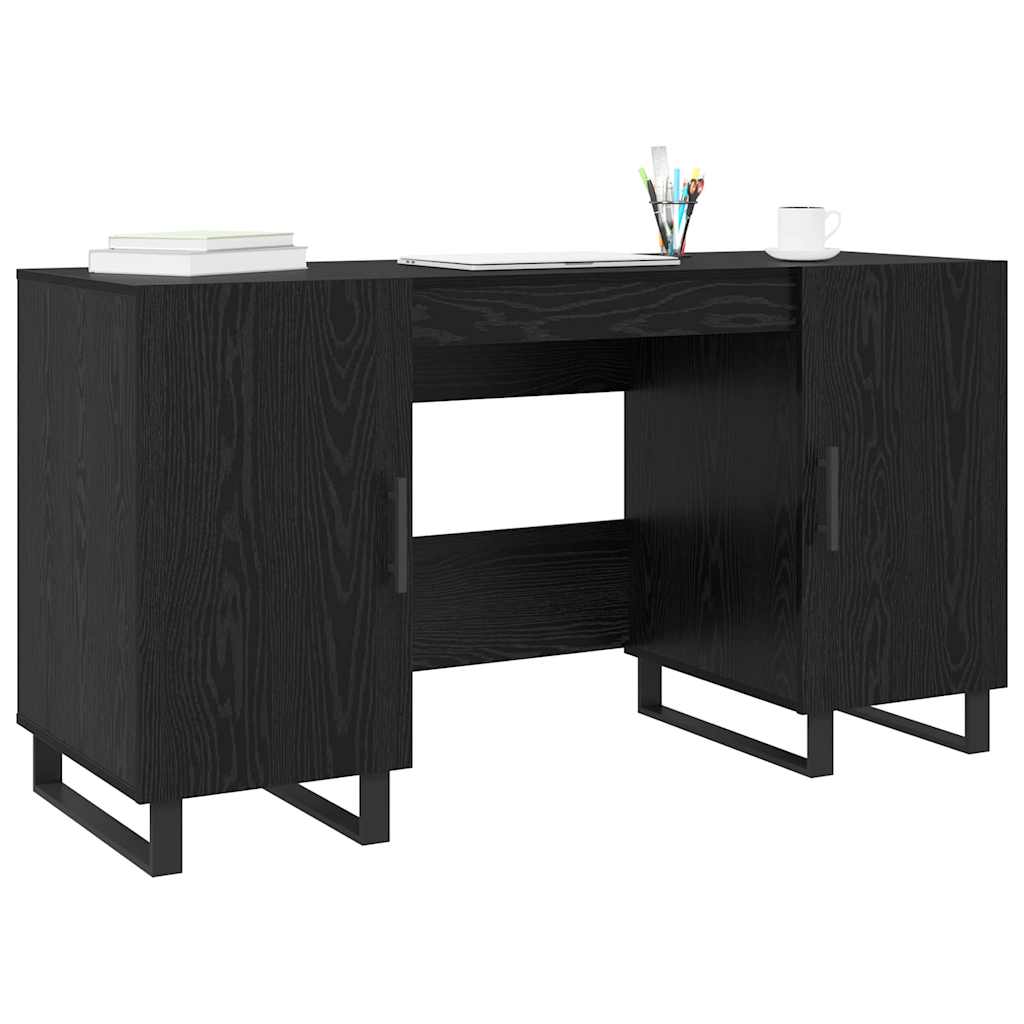 Bureau avec étagère noir aspect chêne 140 x 50 x 75 cm