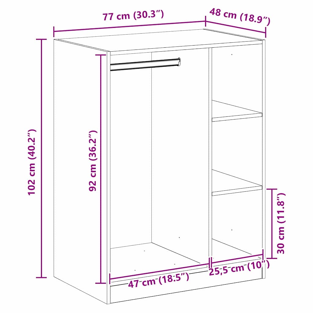 Kleiderschrank mit Regal Schwarz Eichen-Optik 77 x 48 x 102 cm