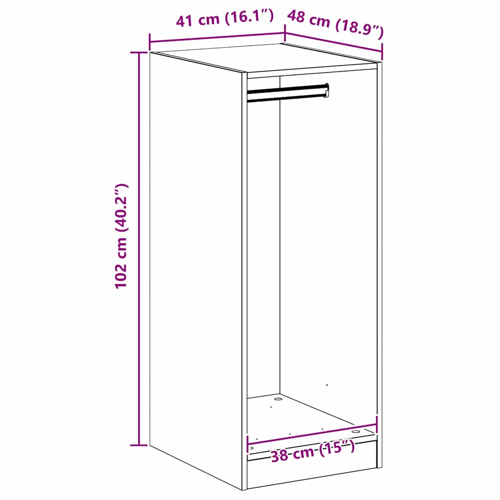 Kleiderschrank mit Regal Schwarz Eichen-Optik 41 x 48 x 102 cm