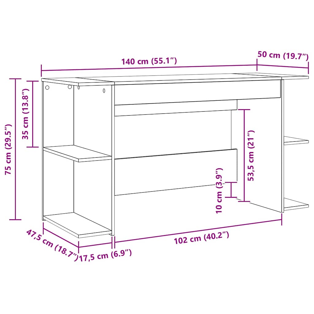 Bureau chêne Artisan 140 x 50 x 75 cm en bois d'ingénierie