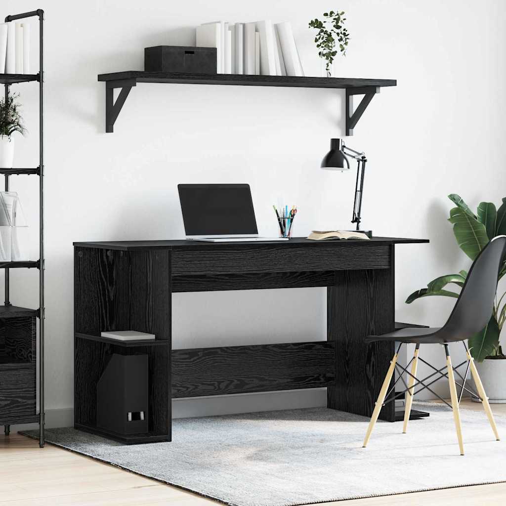 Desk with Shelf Black Oak Effect 140 x 50 x 75 cm
