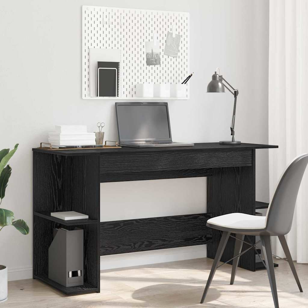 Desk with Shelf Black Oak Effect 140 x 50 x 75 cm