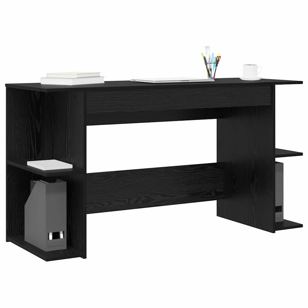 Desk with Shelf Black Oak Effect 140 x 50 x 75 cm
