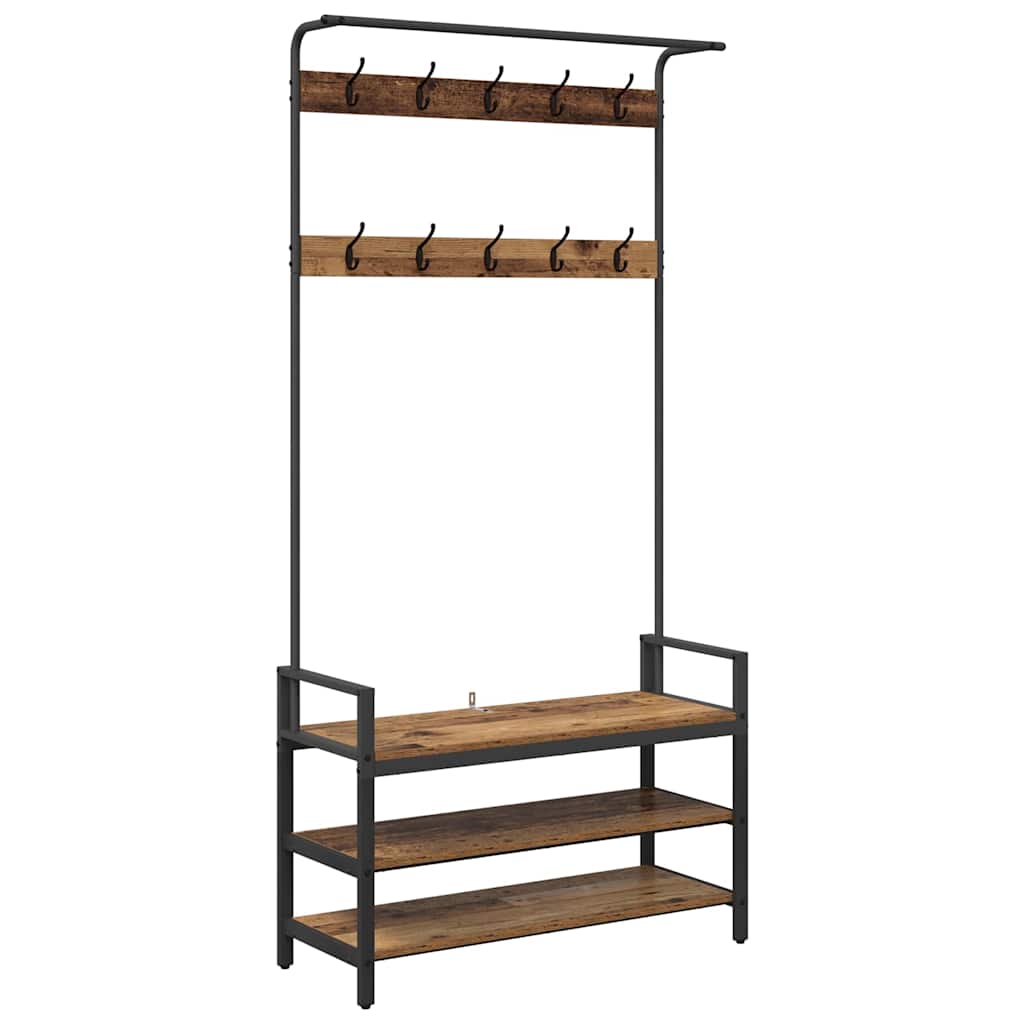 Portemanteau bois recyclé 95 x 34 x 184 cm panneau de bois