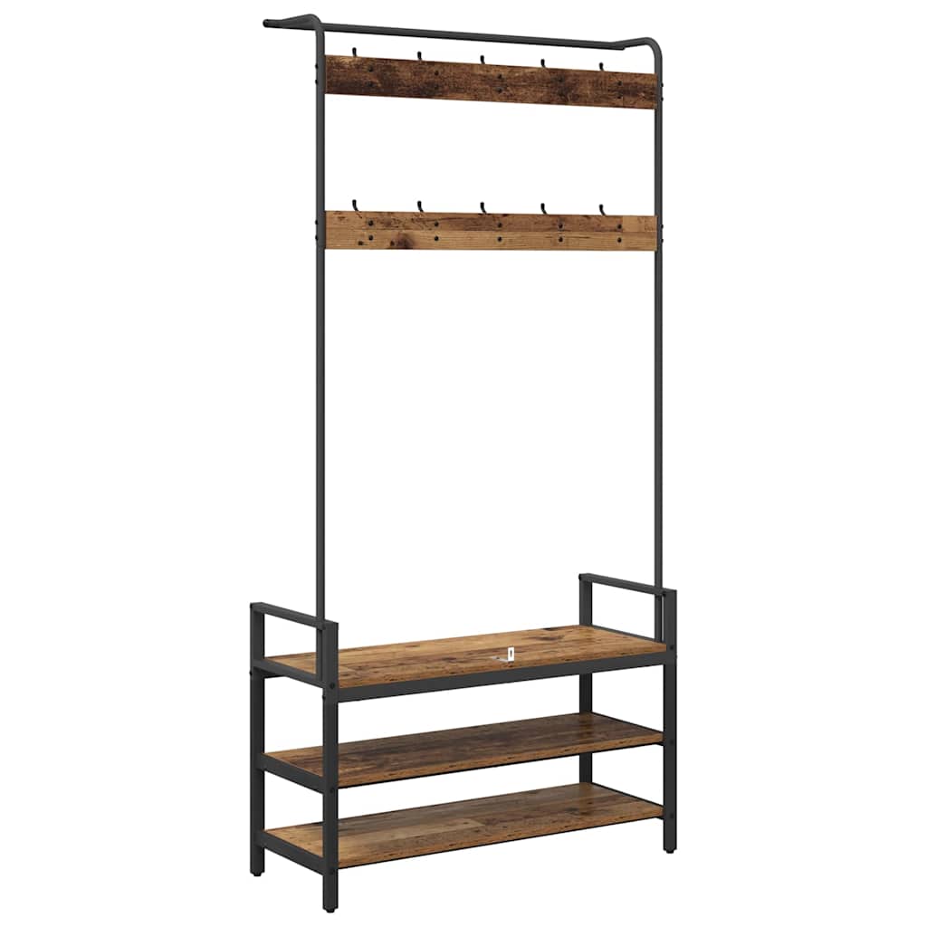 Portemanteau bois recyclé 95 x 34 x 184 cm panneau de bois