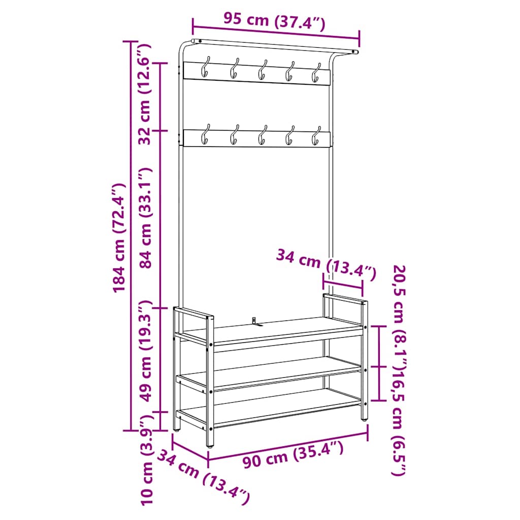 Porte-manteau chêne artisan 95 x 34 x 184 cm panneaux de particules