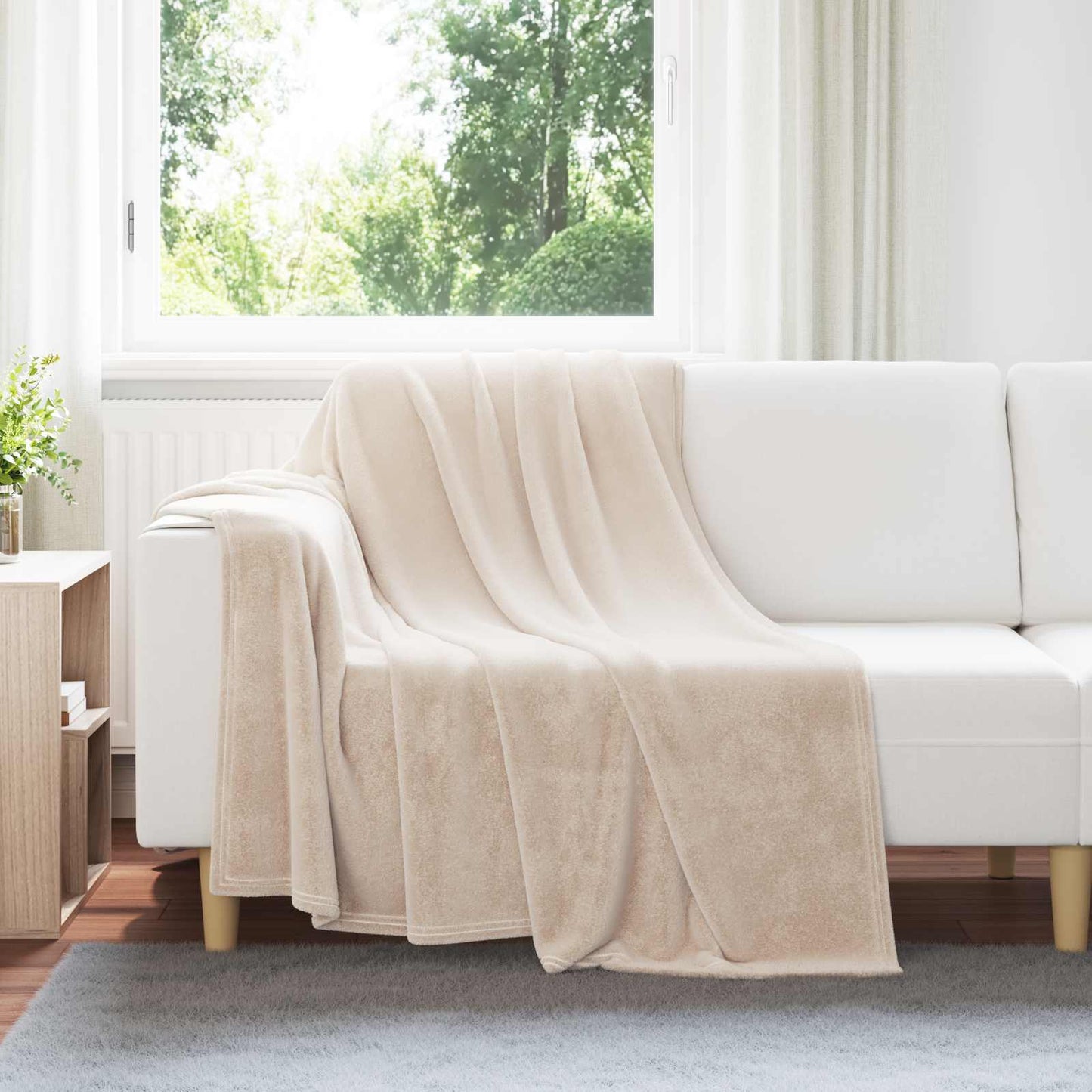 Überwurfdecke Beige 150 x 200 cm Fleece
